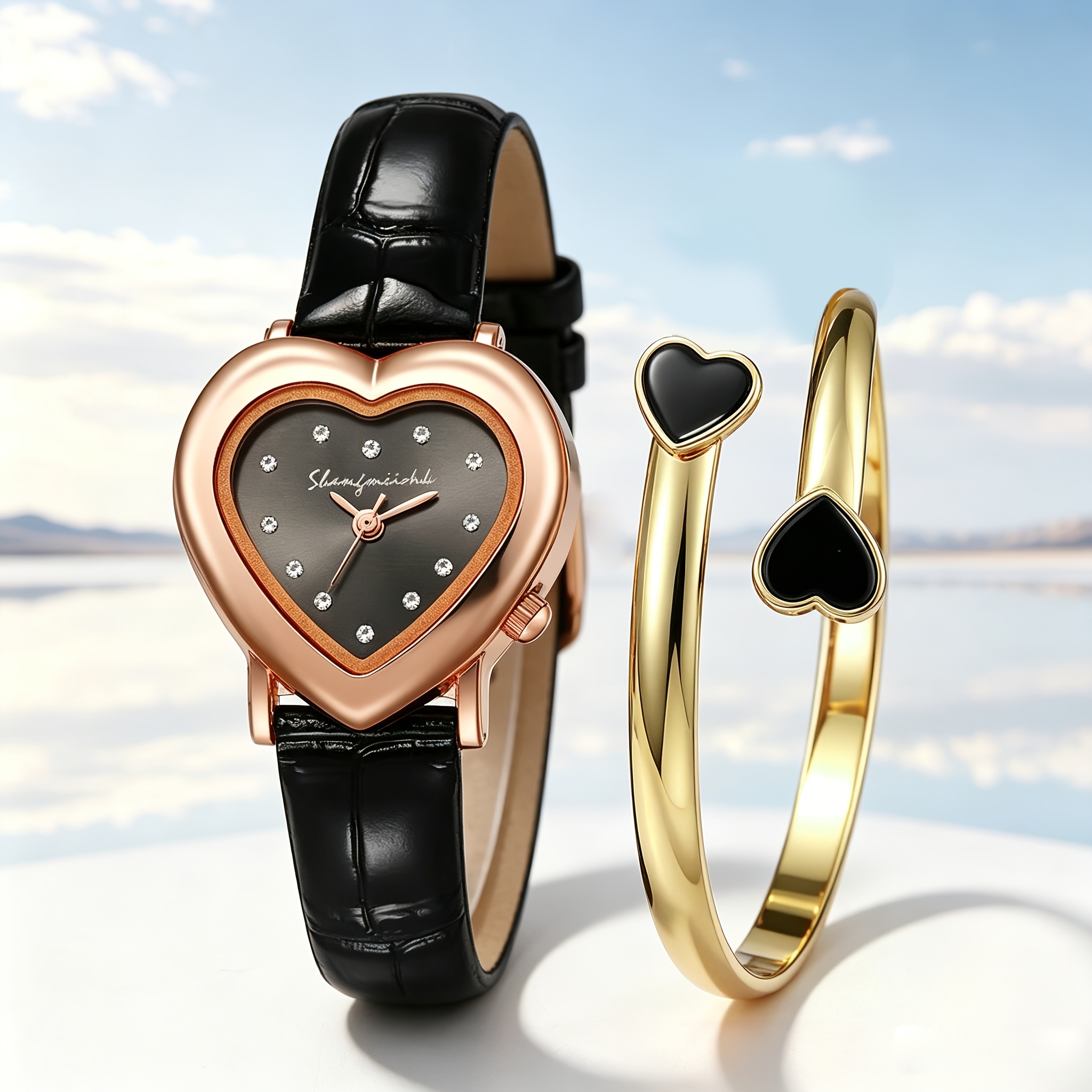 Heart-Shaped Women's Watch Set, 2pcs Gift